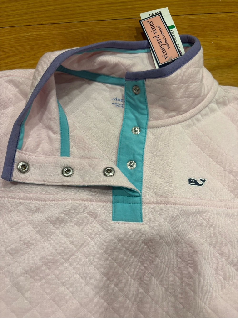Vineyard Vines Pink Quilted Pullover with Purple & Teal Trim - Kids - Picture 2 of 4